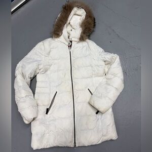 Bogner Fire + Ice White Down Puffer Coat Fur Hood Winter Jacket Women Sz 6